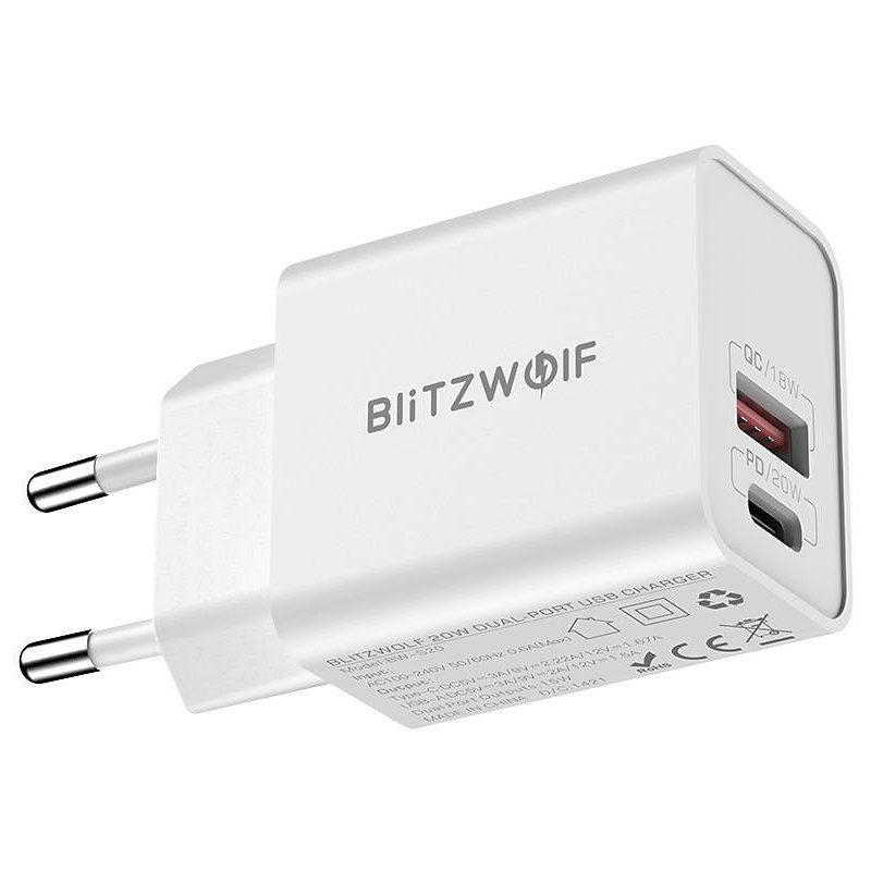 Buy Wall Charger Blitzwolf BW-S20, USB, USB-C, 20W (white) - 5907489606998 - BLZ414WHT - Homescreen.pl