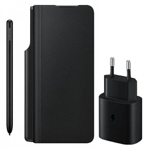 Buy Samsung Galaxy Z Fold 3 EF-FF92KKBEGEE black Leather Flip Cover + S Pen + 25W Charger - SMG525BLK - {ean13} - Home Screen Store Europe