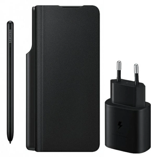 Kup Samsung Tasche Galaxy Z Fold 3 EF-FF92KKBEGEE schwarz/schwarz Leder Flip Cover + S Pen + 25W Ladegerät - SMG525BLK - {ean13} - Sklep Home Screen