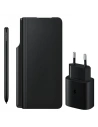 Samsung Tasche Galaxy Z Fold 3 EF-FF92KKBEGEE schwarz/schwarz Leder Flip Cover + S Pen + 25W Ladegerät