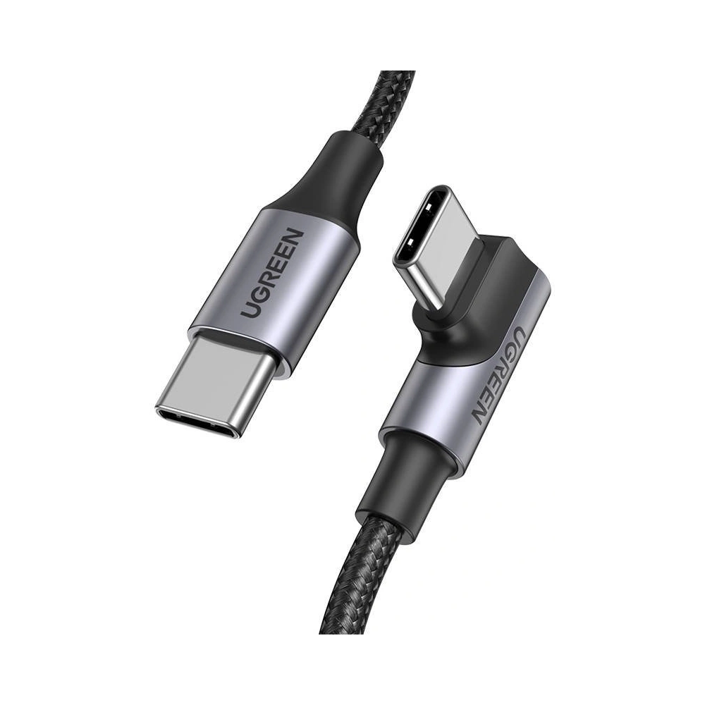 Kabel USB-C do USB-C, kątowy UGREEN US334 5A, PD 100W, 1m (czarny)