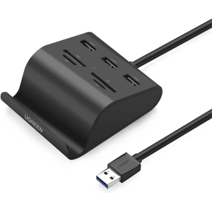Adapter 5w1 UGREEN US156, Hub USB do 3x USB 3.0 + czytnik kart (czarny)