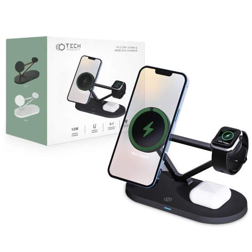 Kup Tech-Protect Kabelloses Ladegerät A13 3in1 Magnetic MagSafe Wireless Charger Schwarz - THP768BLK - {ean13} - Sklep Home Screen