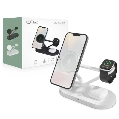 Kup Încărcător wireless Tech-Protect A13 3in1 Magnetic MagSafe Wireless Charger White - THP769WHT - {ean13} - Sklep Home Screen