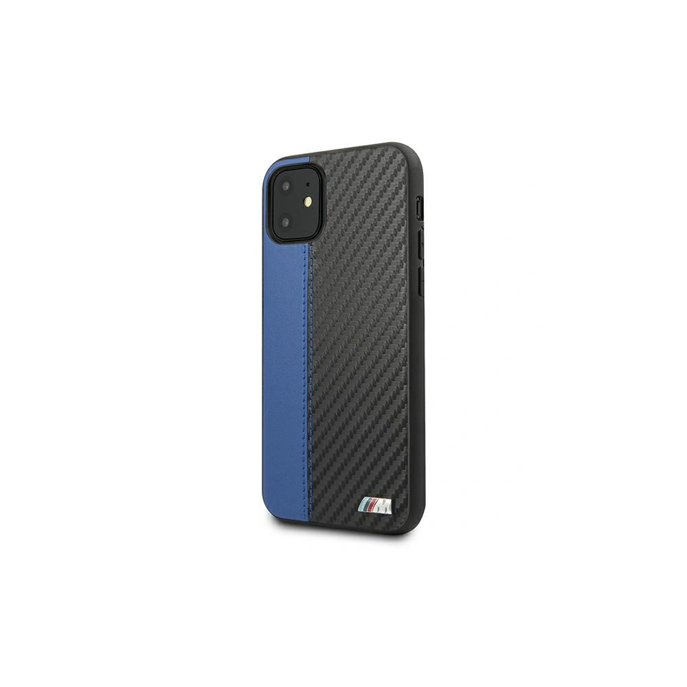 Etui BMW BMHCN61MCARBL Apple iPhone 11 czarny/black hardcase M Collection PU Carbon Blue Stripe