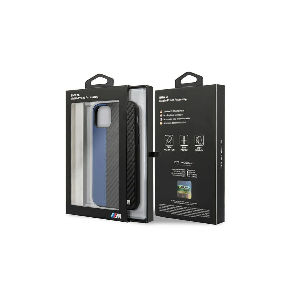 Etui BMW BMHCN61MCARBL Apple iPhone 11 czarny/black hardcase M Collection PU Carbon Blue Stripe