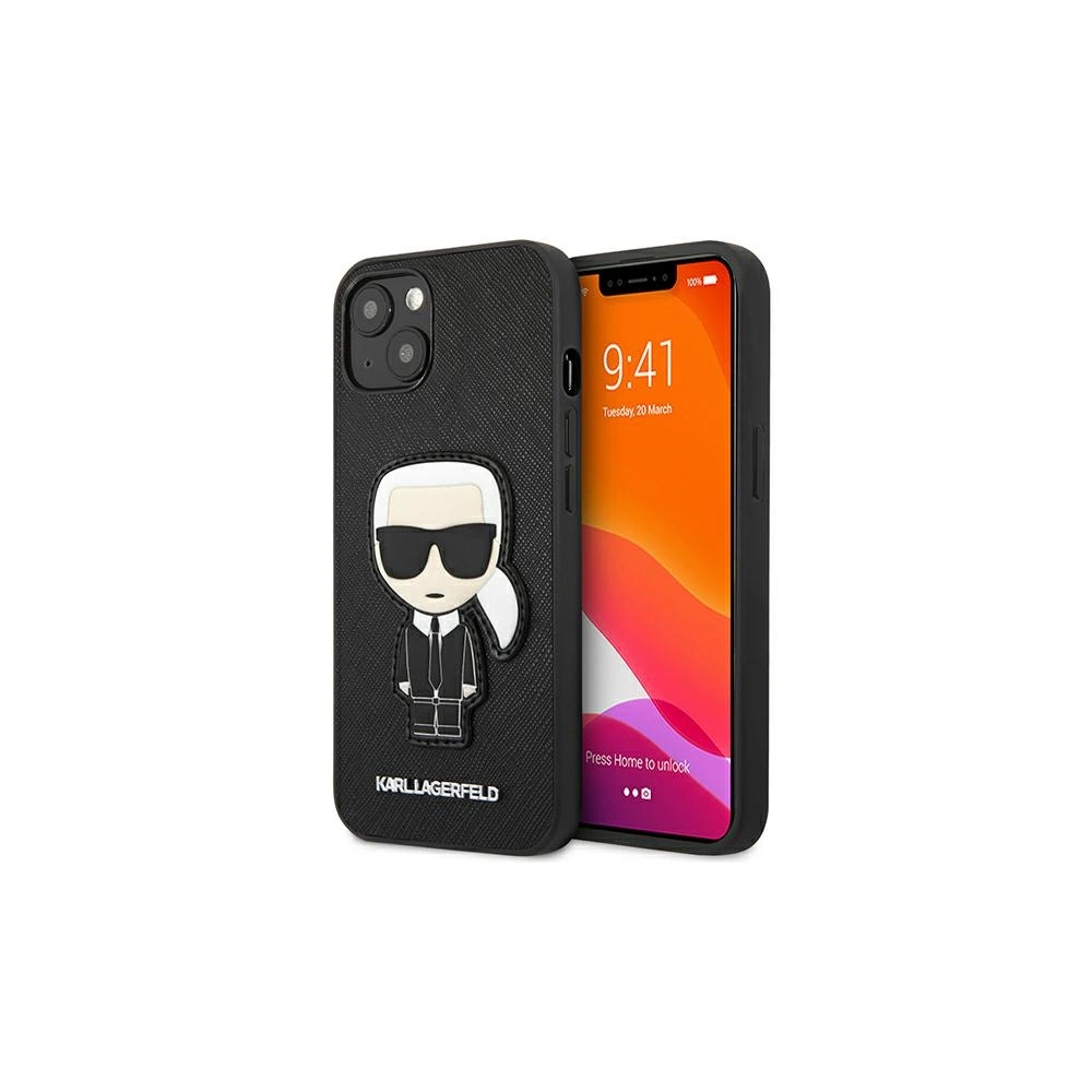 Etui Karl Lagerfeld KLHCP13MOKPK Apple iPhone 13 czarny/black hardcase Saffiano Ikonik Karl`s Patch