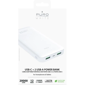 Kup Powerbank PURO White Fast Charger Power Bank 20000 mAh, 2xUSB-A + 1xUSB-C (biały) - PUR520WHT - {ean13} - Sklep Home Screen