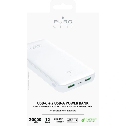 Kup Powerbank PURO White Fast Charger Power Bank 20000 mAh, 2xUSB-A + 1xUSB-C (alb) - PUR520WHT - {ean13} - Sklep Home Screen