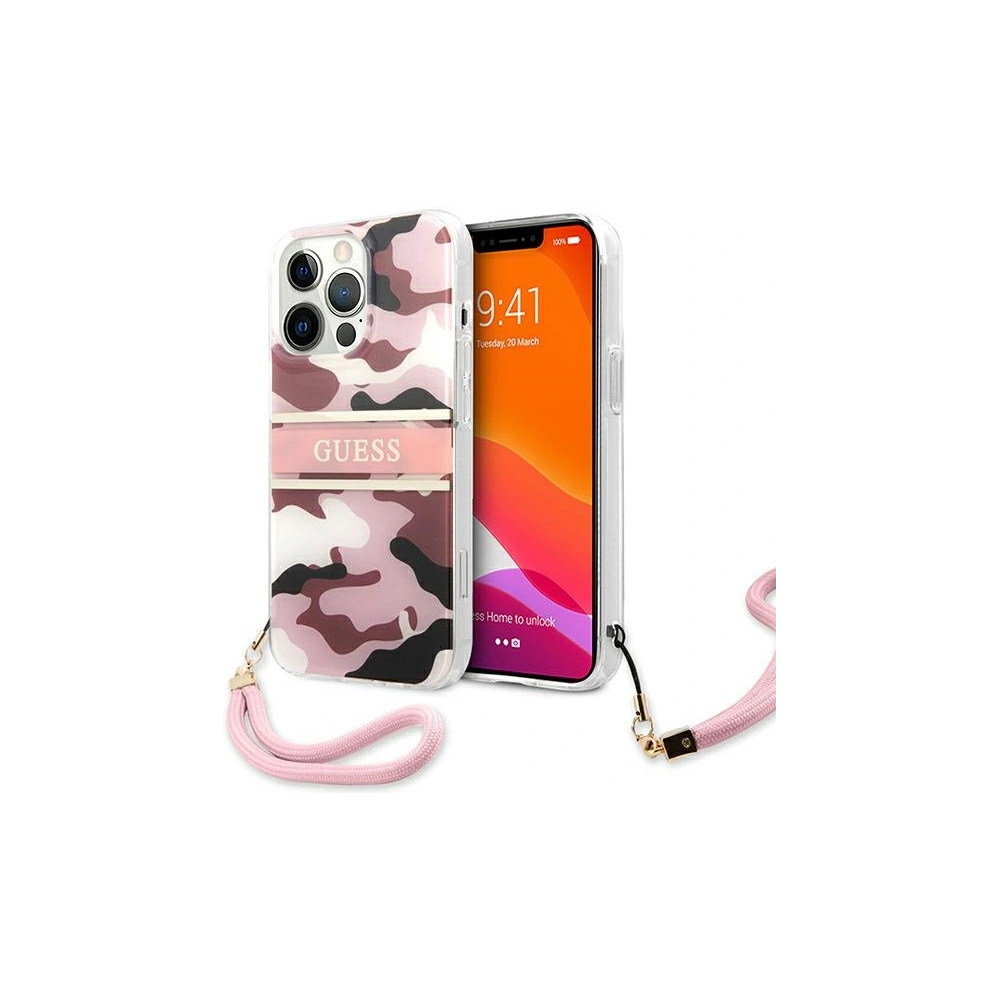Etui Guess GUHCP13LKCABPI Apple iPhone 13 Pro różowy/pink hardcase Camo Strap Collection