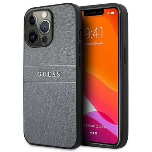 Kup Etui Guess GUHCP13LPSASBGR Apple iPhone 13 Pro gri/grey Saffiano Strap - GUE1483GRY - {ean13} - Sklep Home Screen