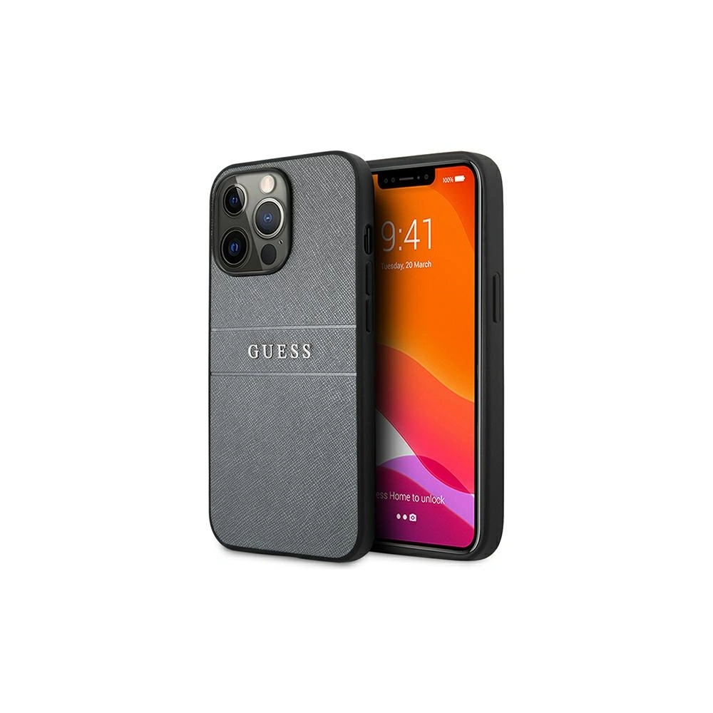 Etui Guess GUHCP13LPSASBGR Apple iPhone 13 Pro szary/grey Saffiano Strap