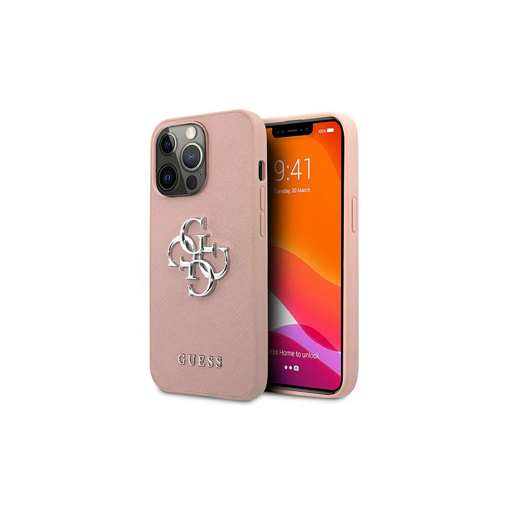Etui Guess GUHCP13LSA4GSPI Apple iPhone 13 Pro różowy/pink hardcase Saffiano 4G Metal Logo