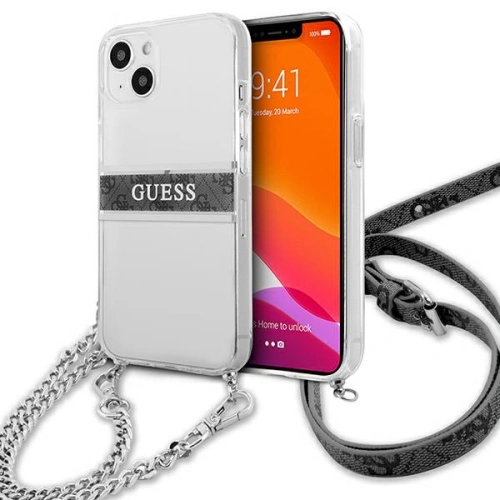 Kup Etui Guess GUHCP13SKC4GBSI Apple iPhone 13 mini Průhledný tvrzený kryt 4G Šedý popruh Stříbrný řetěz - GUE1502CL - {ean13} - Sklep Home Screen