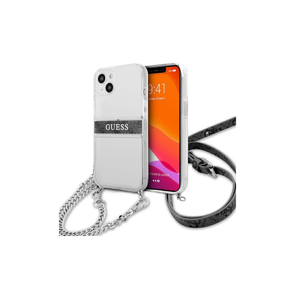 Etui Guess GUHCP13SKC4GBSI Apple iPhone 13 mini Transparent hardcase 4G Grey Strap Silver Chain