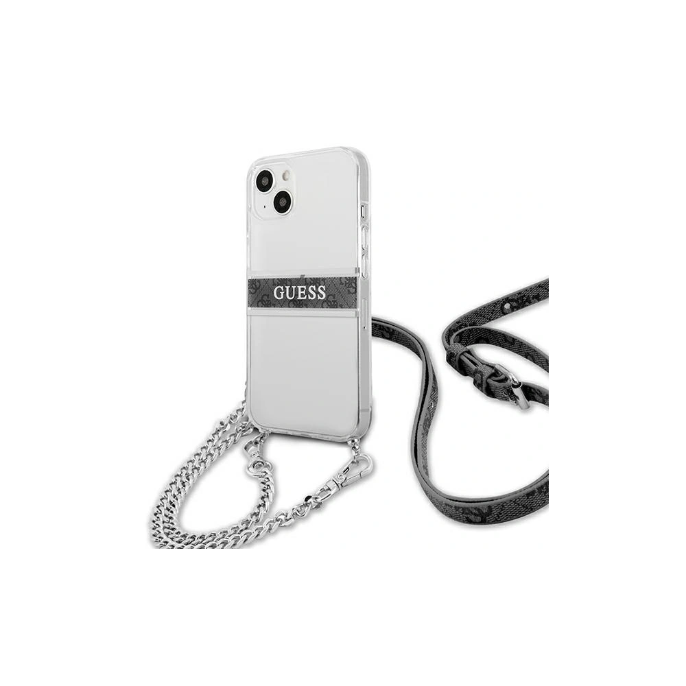 Etui Guess GUHCP13SKC4GBSI Apple iPhone 13 mini Transparent hardcase 4G Grey Strap Silver Chain