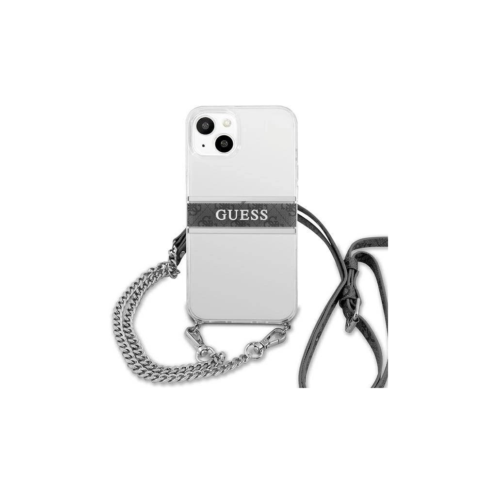 Etui Guess GUHCP13SKC4GBSI Apple iPhone 13 mini Transparent hardcase 4G Grey Strap Silver Chain
