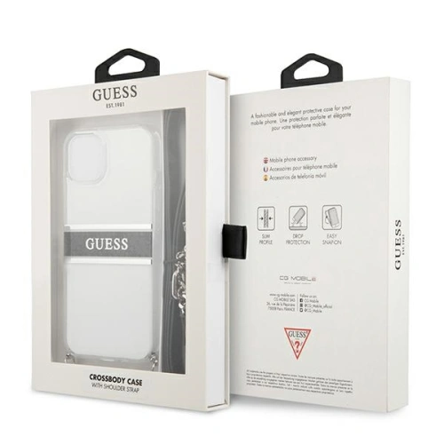 Kup Etui Guess GUHCP13SKC4GBSI Apple iPhone 13 mini Průhledný tvrzený kryt 4G Šedý popruh Stříbrný řetěz - GUE1502CL - {ean13} - Sklep Home Screen
