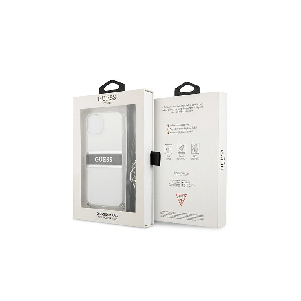 Etui Guess GUHCP13SKC4GBSI Apple iPhone 13 mini Transparent hardcase 4G Grey Strap Silver Chain