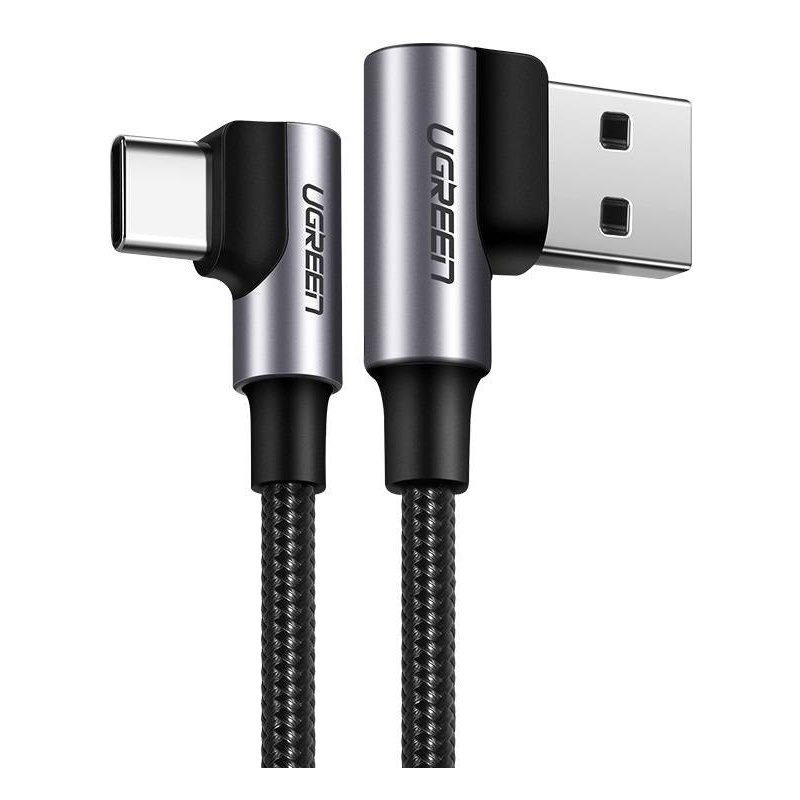 Angle cable USB to USB-C UGREEN US176, 3A, 1m (black)
