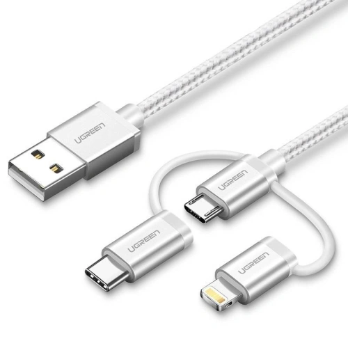 Kup USB 3-in-1-Kabel UGREEN US186 Typ-C / Micro USB / Lightning, 1m (silber) - UGR1155SLV - {ean13} - Sklep Home Screen