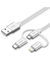 Cablu USB 3in1 UGREEN US186 Type-C / Micro USB / Lightning, 1m (argintiu)