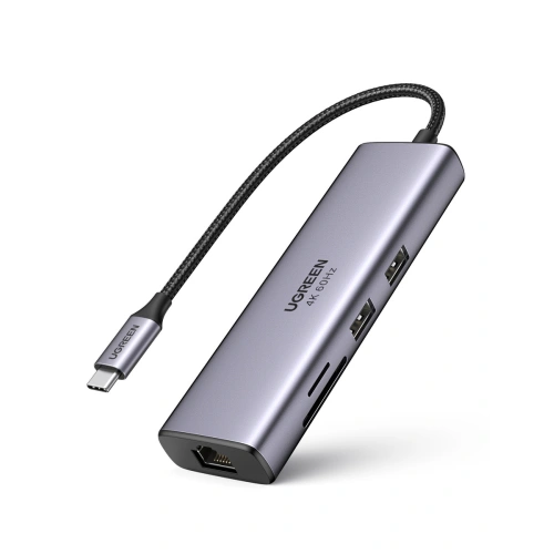 Kup UGREEN CM512 6-in-1-Adapter USB-C auf 2x USB + HDMI + USB-C + RJ45 + TF/SD (grau) - UGR1172GRY - {ean13} - Sklep Home Screen
