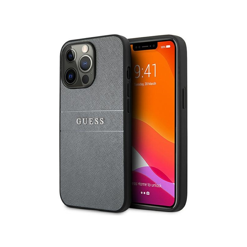Buy Guess GUHCP13XPSASBGR Apple iPhone 13 Pro Max grey Saffiano Strap - 3666339023584 - GUE1520GRY - Homescreen.pl
