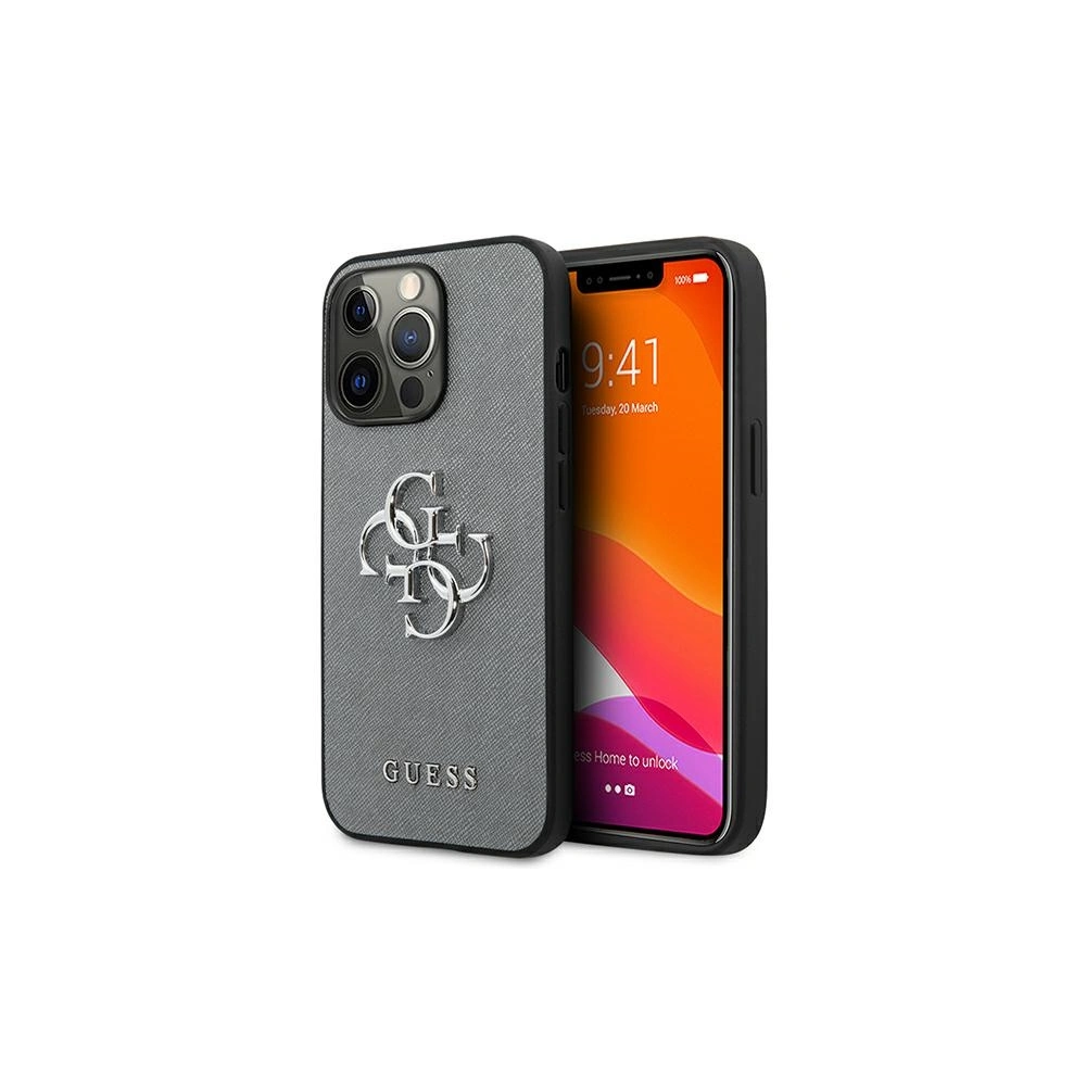 Etui Guess GUHCP13XSA4GSGR Apple iPhone 13 Pro Max szary/grey hardcase Saffiano 4G Metal Logo