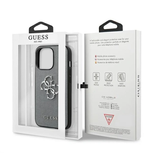 Buy Guess GUHCP13XSA4GSGR Apple iPhone 13 Pro Max grey hardcase Saffiano 4G Metal Logo - GUE1522GRY - {ean13} - Home Screen Store Europe