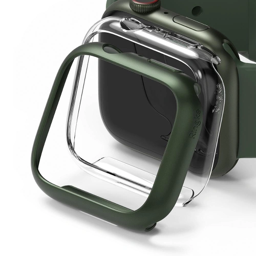 Kup Etui nakládka Ringke Slim Apple Watch 4/5/6/7/8/9/SE 44/45mm Clear + Deep Green [2 PACK] - RGK1528CLGRN - {ean13} - Sklep Home Screen