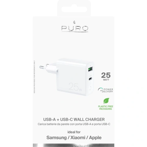 Kup Încărcător de rețea PURO Mini Fast Travel Charger USB-A + USB-C Power Delivery 25W (alb) - PUR521WHT - {ean13} - Sklep Home Screen