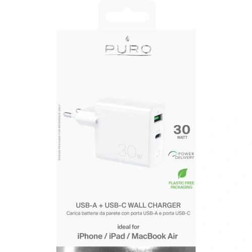Kup PURO Mini-Schnellladegerät für unterwegs USB-A + USB-C Power Delivery 30W (weiß) - PUR522WHT - {ean13} - Sklep Home Screen