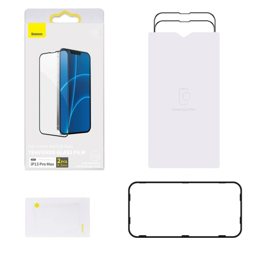 Kup Sticlă securizată 0.3mm Baseus SGQP010201 Apple iPhone 13 Pro Max [2 PACK] (ramă neagră) - BSU2942 - {ean13} - Sklep Home Screen