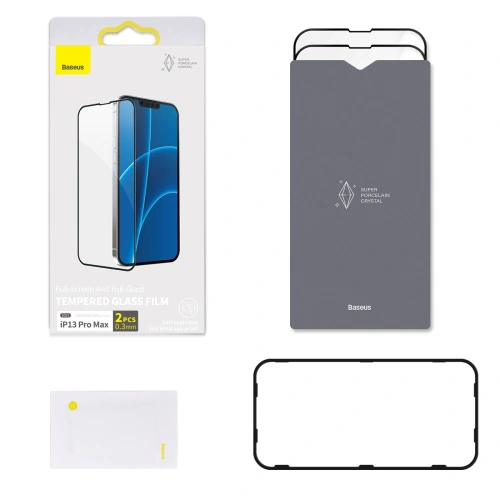 Kup Tvrzené sklo 0.3mm Baseus SGQP030201 Apple iPhone 13 Pro Max [2 PACK] (černý rámeček) - BSU2971 - {ean13} - Sklep Home Screen