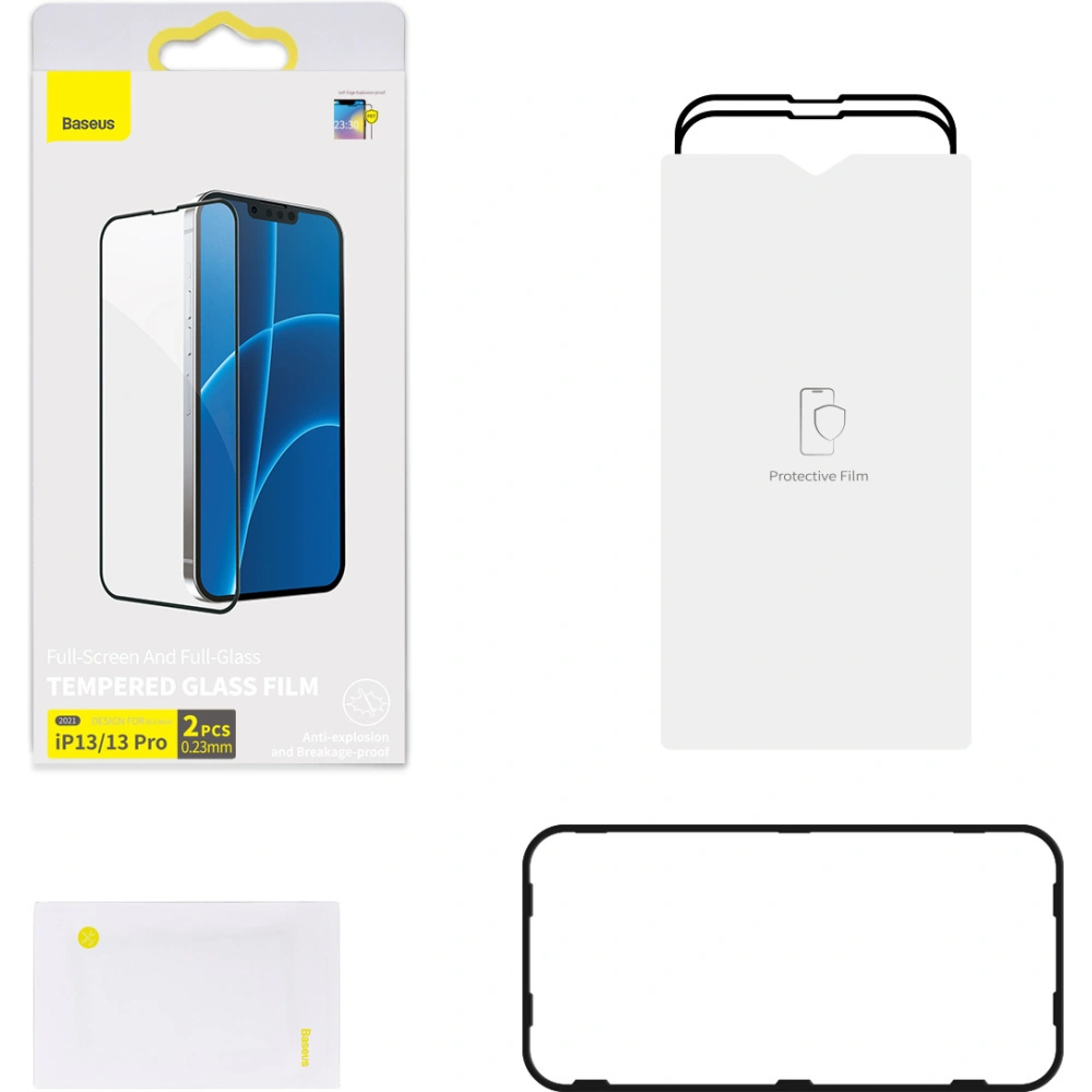 Szkło hartowane 0.23mm Baseus SGQP020101 Apple iPhone 16e / 14 / 13 / 13 Pro [2 PACK] (czarna ramka)