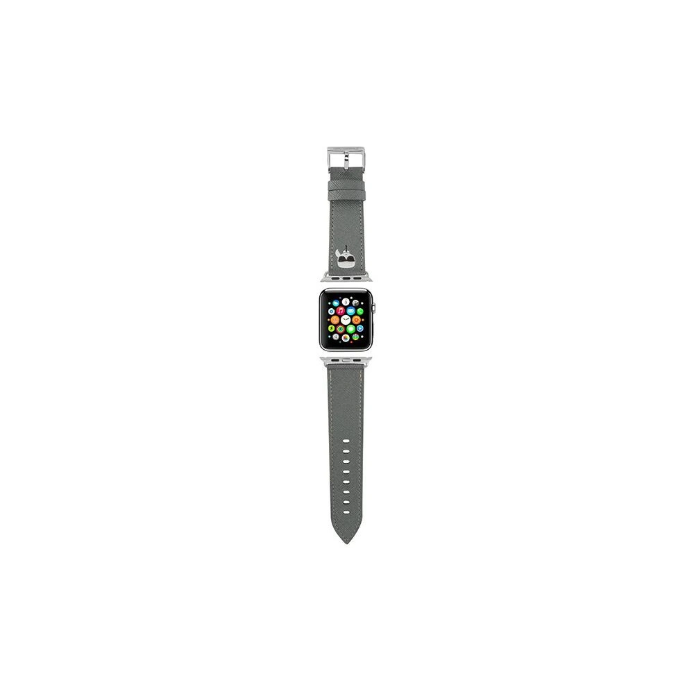 Pasek Karl Lagerfeld KLAWMOKHG Apple Watch 4/5/6/7/SE/8/9/10 40/41/42mm srebrny/silver strap Saffiano Karl Heads