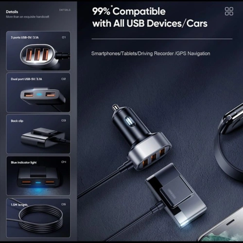 Kup Joyroom Autoladegerät JR-CL03 5-Port USB Autoladegerät Schwarz - JYR015BLK - {ean13} - Sklep Home Screen