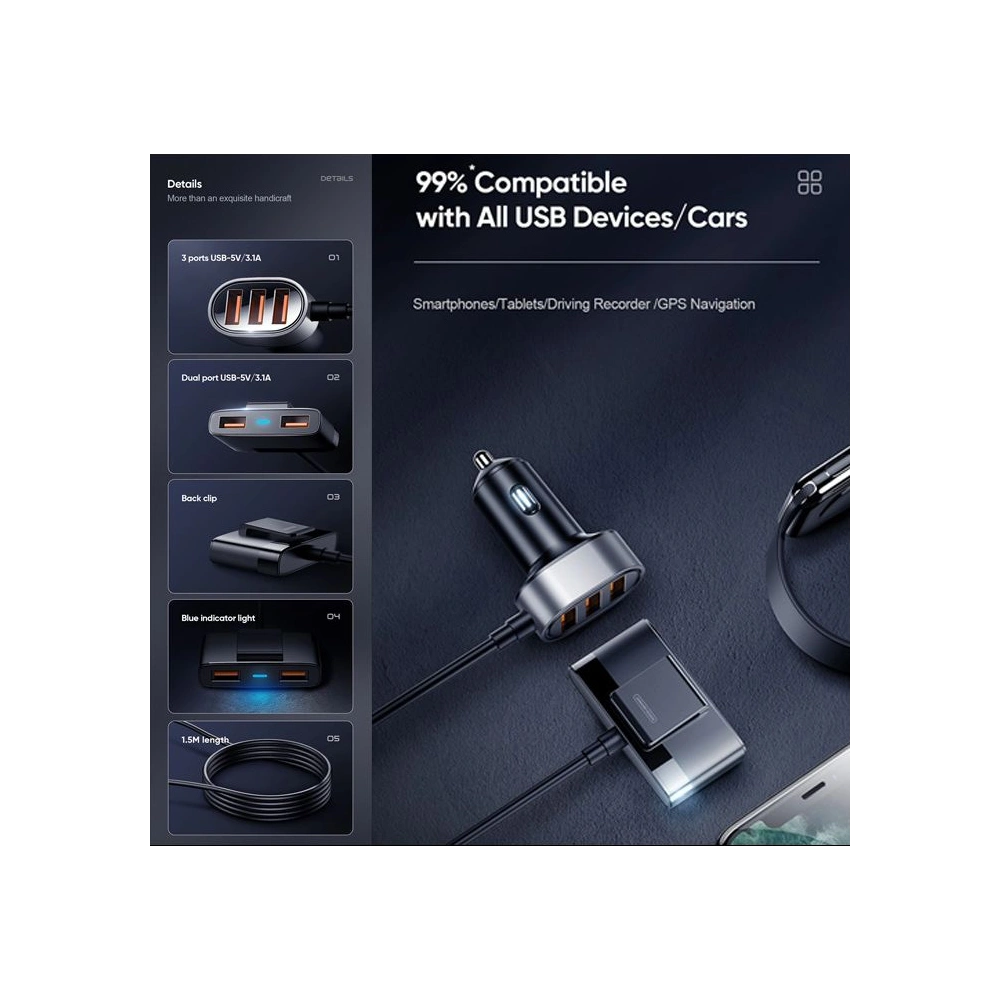 Ładowarka samochodowa Joyroom JR-CL03 5-port USB Car Charger Black