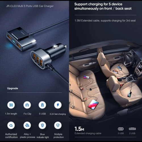 Kup Autós töltő Joyroom JR-CL03 5-portos USB autós töltő fekete - JYR015BLK - {ean13} - Sklep Home Screen