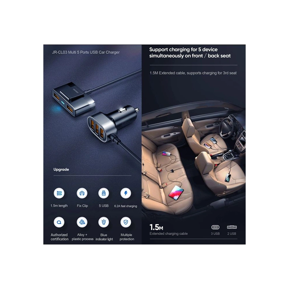 Ładowarka samochodowa Joyroom JR-CL03 5-port USB Car Charger Black