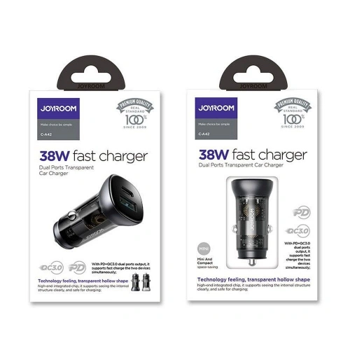 Buy Joyroom C-A42 2-port Car Charger PD 38W QC 3.0 Grey - JYR019GRY - {ean13} - Home Screen Store Europe