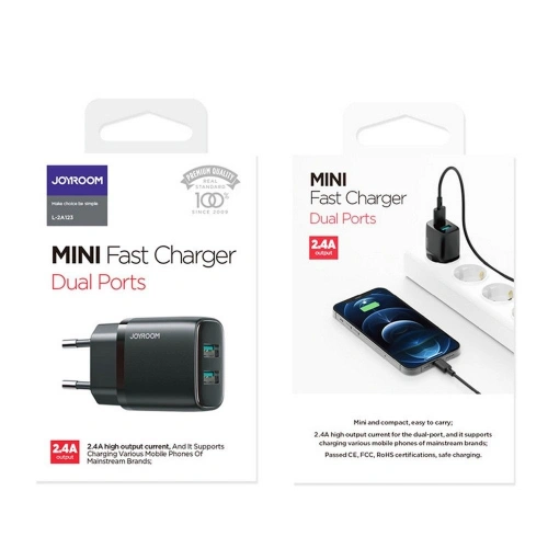 Kup Ładowarka sieciowa Joyroom L-2A123 2-port Wall Charger 2.4A 12W Black - JYR023BLK - {ean13} - Sklep Home Screen