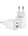 Încărcător de rețea Joyroom L-QP303 Încărcător de perete cu 2 porturi PD 30W QC 3.0 Alb