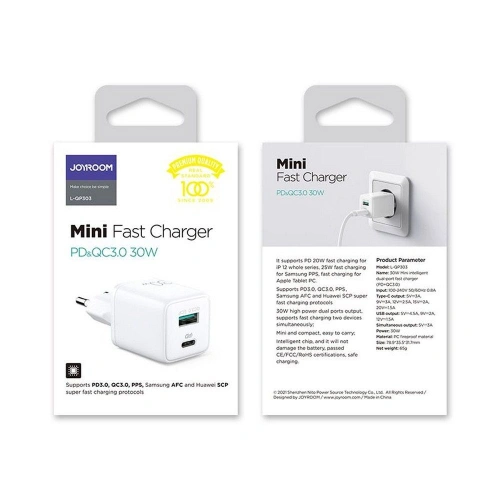 Kup Încărcător de rețea Joyroom L-QP303 Încărcător de perete cu 2 porturi PD 30W QC 3.0 Alb - JYR024WHT - {ean13} - Sklep Home Screen