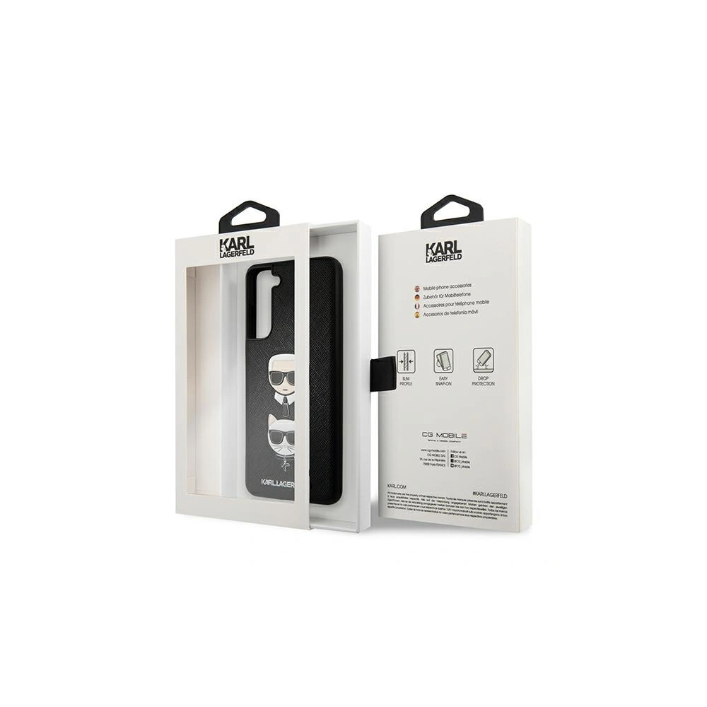 Etui Karl Lagerfeld KLHCS21FESAKICKCBK Samsung Galaxy S21 FE czarny/black hardcase Saffiano Ikonik Karl&Choupette Head