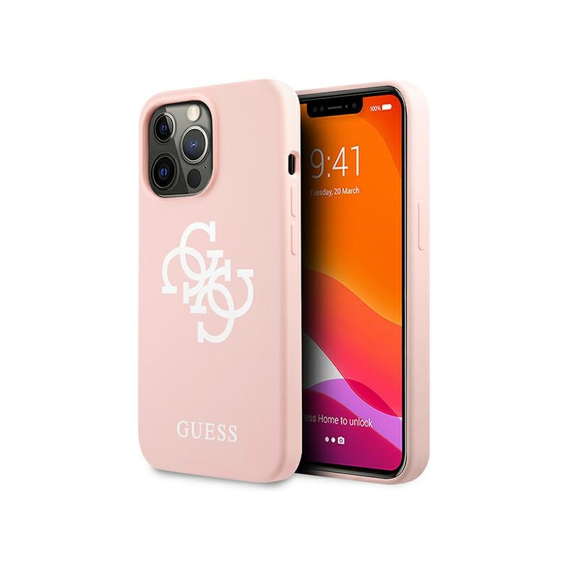 Guess GUHCP13LLS4GWPI Apple iPhone 13 Pro pink hard case Silicone 4G Logo