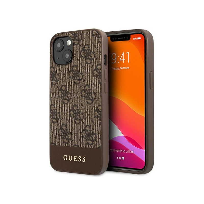 Guess GUHCP13MG4GLBR Apple iPhone 13 brown hard case 4G Stripe Collection