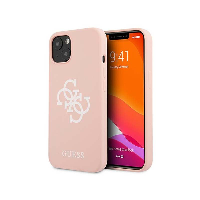 Guess GUHCP13SLS4GWPI Apple iPhone 13 mini pink hard case Silicone 4G Logo
