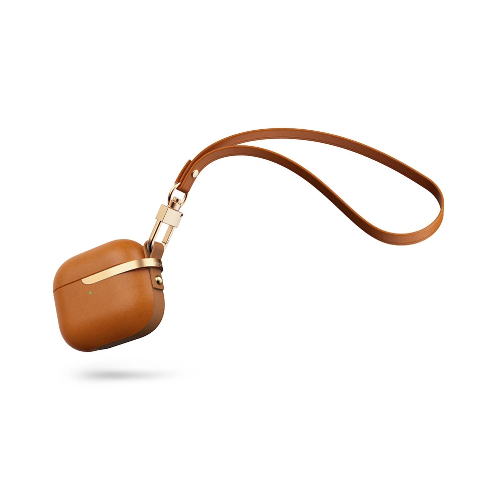 Etui Moshi Pebbo Luxe Apple AirPods 3 z odpinanym paskiem na rękę (Caramel Brown)
